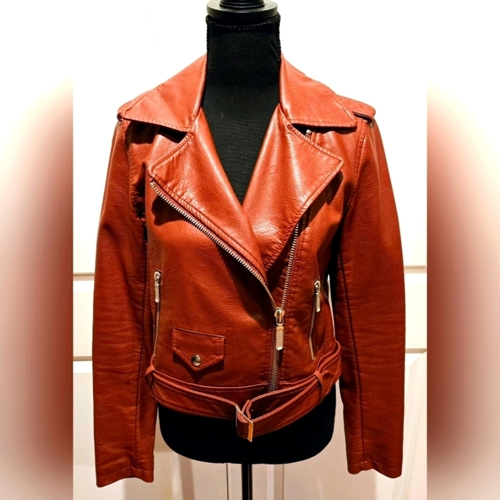 FREE PRESS Motorcycle Jacket Vegan Leather Notch Collar sz small